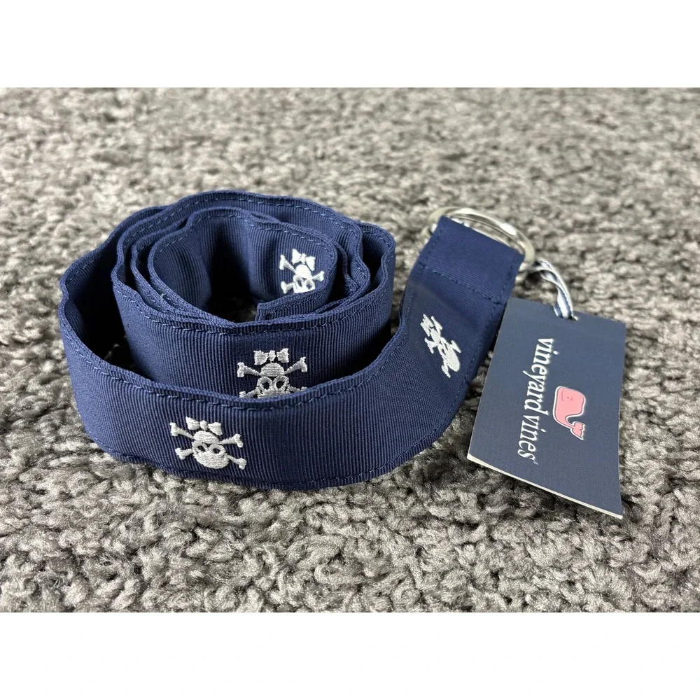 Vineyard Vines Mens Skull Icon D-Ring Belt Deep Bay Navy Blue 1B000090-976 Sz M